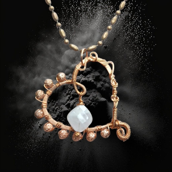 Artisan Jewelry - Artisan Copper Wire Heart Pendant with Rose Quartz